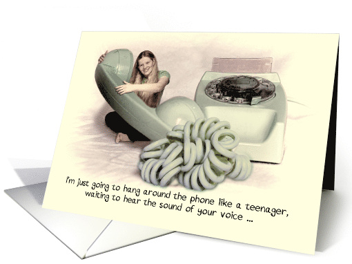 Call Me Cute Retro Vintage Phone with Teen Girl Photomanipulation card