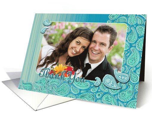 Thank you for the wedding gift, photo card, paisley, turquoise card