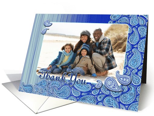 Thank you for the wedding gift, photo card, paisley, blue card