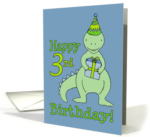 Happy 3rd Birthday Cute Cartoon Dinosaur with Party Hat and Gift card