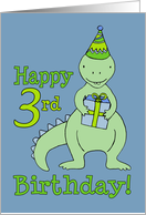 Happy 3rd Birthday Cute Cartoon Dinosaur with Party Hat and Gift card