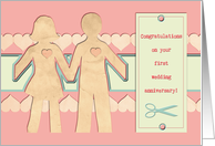 Congratulations First Wedding Anniversary Paper Cutout Collage Couple card