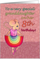 Happy 8th Birthday, special granddaughter, cute mouse, rainbow skirt card