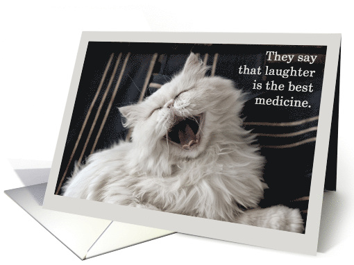 Get Well Soon Laughing Cat Photo Laughter is the Best Medicine card