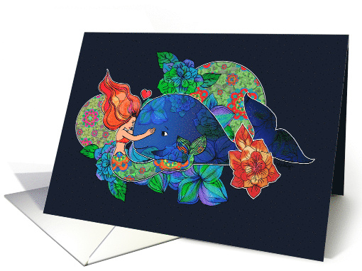Romantic Mermaid and Whale Love Illustration Blank Any Occasion card