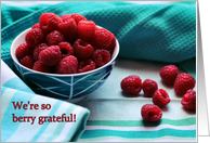 Thank you, Raspberry still life photograph, We’re berry grateful! card