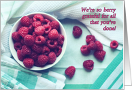 Thank you, Raspberry still life photograph, We’re berry grateful! card