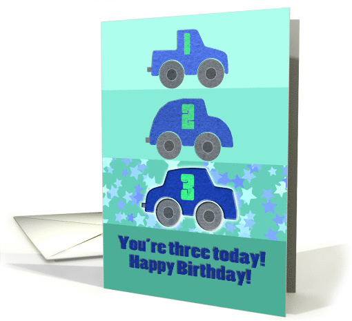 Happy Birthday for Three Year Old with Blue Cars Green... (1042475)