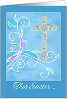 Easter Greetings with Christian Cross and Blue Watercolor Background card