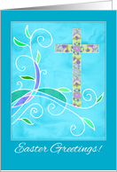 Christian Easter Greetings with Cross and Blue Watercolor Background card