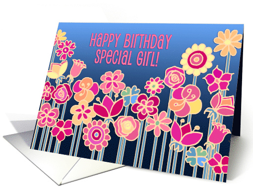 Happy Birthday Special Girl with Bright Colorful Flowers card