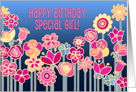 Happy Birthday Special Girl, bright colorful flower illustration card