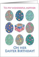 Birthday on Easter Day, for mother, eggs, patterns, gift box card