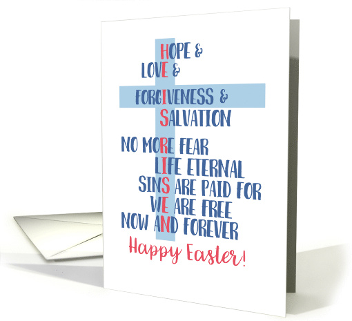 Happy Easter He is Risen Typography in Red Blue and White card