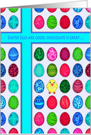 Christian Easter with Turquoise Cross Easter Eggs & Cute Little Chick card