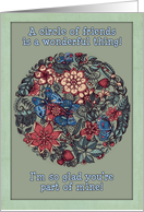 Happy Birthday Friend Flower and Butterfly Nature Circle Illustration card