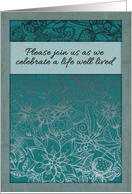 Celebration of life, memorial invitation, flowers, butterflies. card