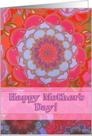 Happy Mother’s Day, floral doodle mandala illustration, pink, orange card