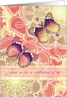 Celebration of life, memorial invitation, butterflies, flowers card