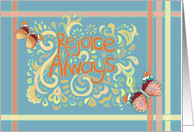 Rejoice Always - blank note card, pastels, butterflies, patterns card