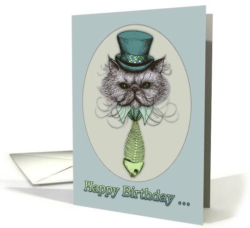 Happy Birthday for Him Persian Cat with Mustache and Top Hat card
