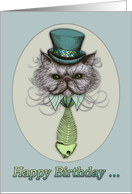 Happy Birthday for Him Persian Cat with Mustache and Top Hat card
