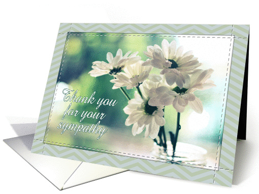 Thank you for your sympathy, white daisies, chevron, mint, green. card