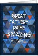 Happy Father’s Day, from son, humor, blue, orange, triangle pattern card