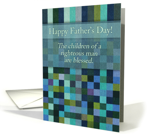 Christian Happy Father's Day Scripture on Blue and Green Squares card
