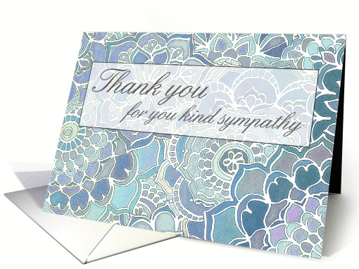 Thank you for your sympathy, blue, grey, hand drawn patterns card