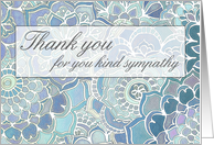 Thank you for your sympathy, blue, grey, hand drawn patterns card