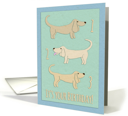Happy 3rd Birthday, daschshund illustration, tan, mint... (1102968)