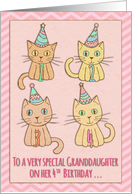 Happy 4th Birthday, for granddaughter, cute cat illustrations, pink card