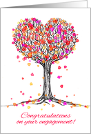 Congratulations on your engagement! Cute heart tree illustration, pink card