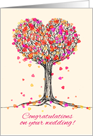 Congratulations on Your Wedding with Cute Heart Tree in Pink & Orange card