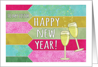 Happy New Year to My Sister Champagne Glasses with Colorful Pattern card