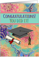 Congratulations on graduation! You did it! Cute, girly, doodle pattern card