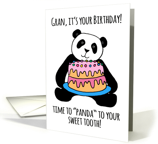 Cute Panda Birthday Card for Gran, cake for your sweet tooth! card