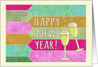 Happy New Year, to a special Niece! Champagne glasses, mint, purple. card