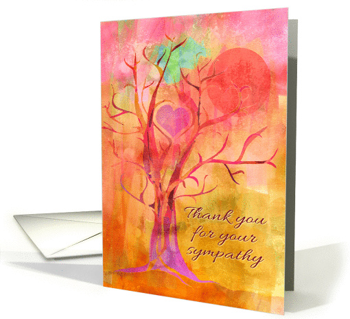 Thank you for your sympathy, mixed media tree with heart & sun card