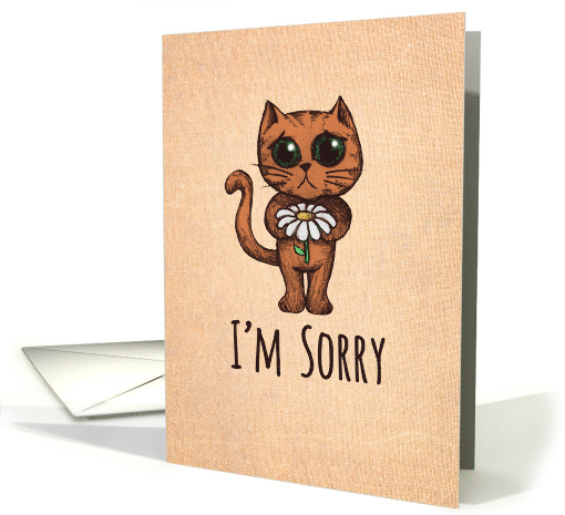 I'm Sorry Please Forgive Me with Cute Sad Cat with Daisy Flower card