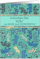 Thank you for volunteering - patchwork rhino pattern, teal, blue, grey card