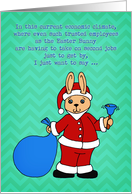 Christmas humor, Easter Bunny as Father Christmas, thank you clients card