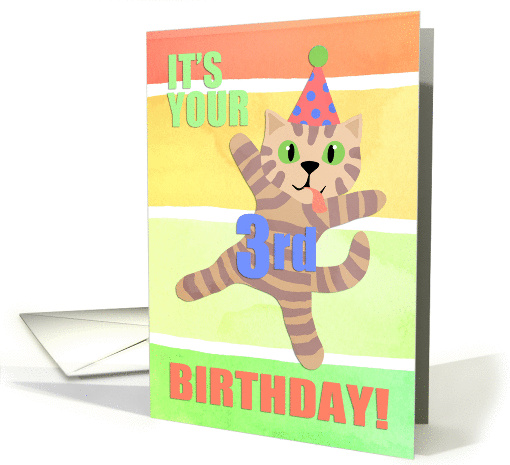 It's your 3rd birthday! Crazy cat in party hat, fun... (1145122)