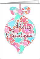 Merry Christmas Bright Tropical Modern Floral Bauble in Mint & Aqua card