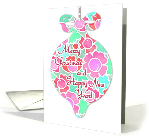 Merry Christmas & Happy New Year Tropical Floral Bauble in Pink card
