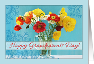 Happy Grandparents Day! Beautiful poppies in vase, blue floral doodles card