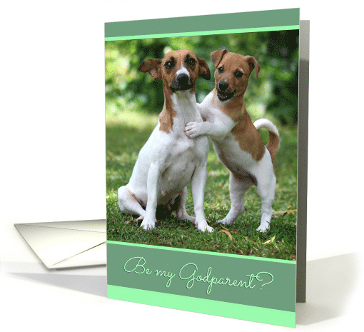 Godparent Request with Cute Puppy and Mother Dog Embracing card