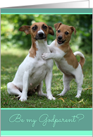 Be my Godparent? Cute Jack Russell dog & puppy, mint green card