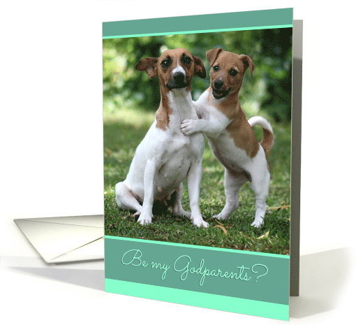 Godparents Request with Cute Puppy and Mother Dog Embracing card